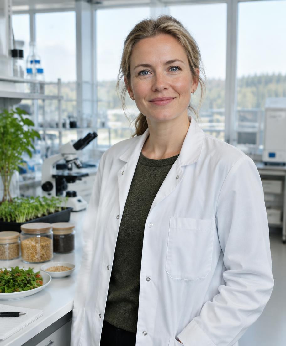 Agronomstudent i en modern forskningsmiljö